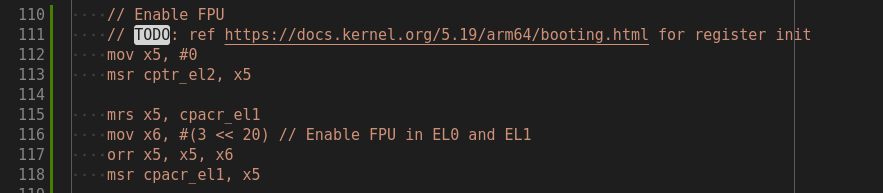 Snippet in the boot code to enable the FPU