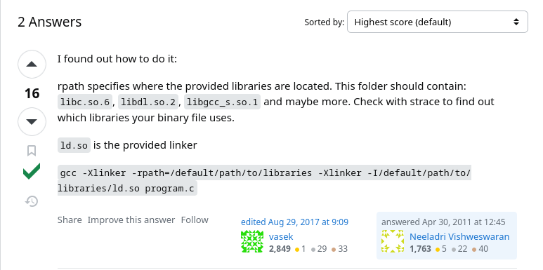 The StackOverflow answer describing how to link with a custom libc